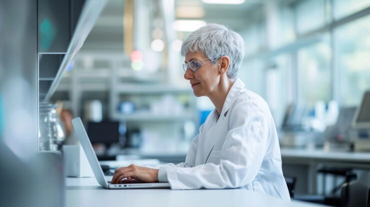 Scientist Working on Laptop in Laboratory