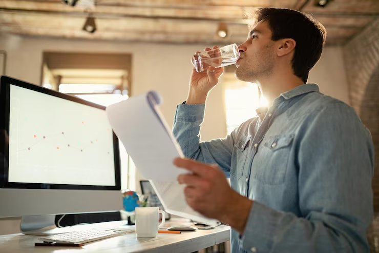 young-freelance-worker-having-glass-water-while-working-paperwork-office_637285-2768